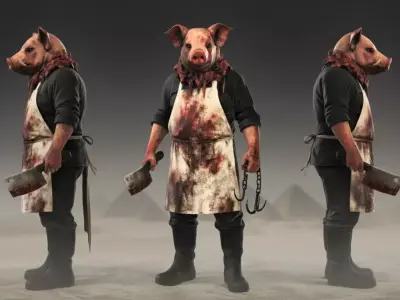 Horror Pig Butcher Character  Dark Concept Art  Game Character  3D model