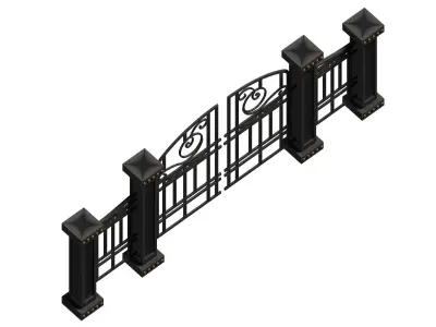 Aluminum door fence set Low-poly 3D model