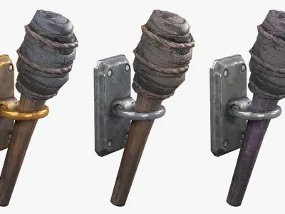 Wooden Torch Low-poly 3D model