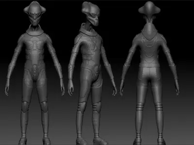 High Poly Alien humanoid in three different poses 3D model