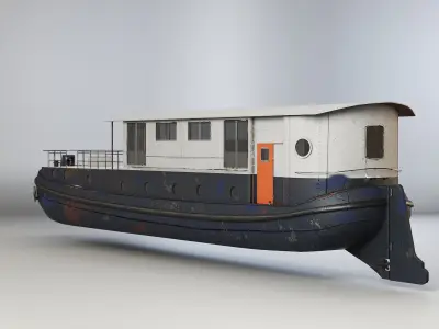  Aged Dutch Barge Houseboat 3D Model Modern Floating Home 
