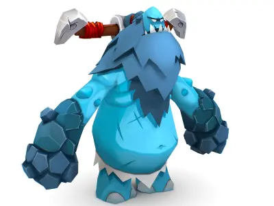 Blue Giant Golem Troll Snowman Viking Warrior Iceman Low-poly 3D model