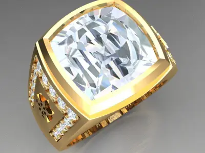 Light Gold Diamond Men Ring 2MR015 3D model