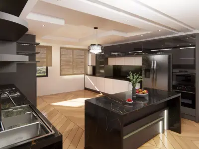 Modern Kitchen 3D Model with Beautiful Cabinets 3D model