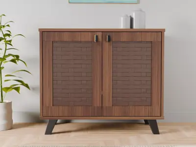 Stylish Wooden Shoe Storage Cabinet with Woven Pattern Doors Low-poly 3D model