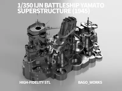 1-350 IJN Battleship Yamato Superstructure 1945 Final STL 3D print model