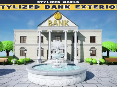 Stylized Bank Exterior Low-poly 3D model