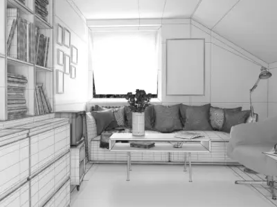 Cozy White Living Room Scene 3D model