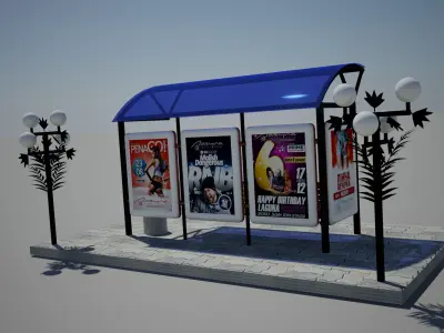 Bus stop Low-poly 3D model 34