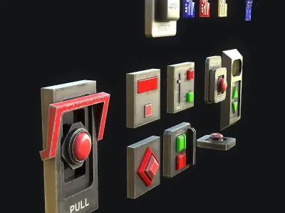 Sci fi Door Switch Pack Low-poly 3D model