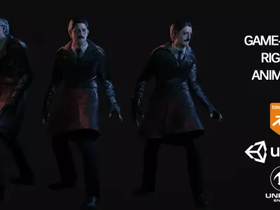 Game-Ready Detective Rigged and Animated Low-poly 3D model