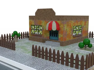 Low poly Roadside Coffee restaurant Low-poly 3D model