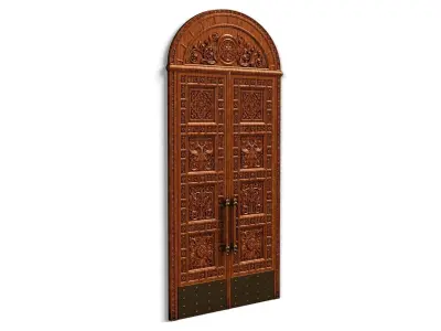 Door0018 ornate wooden door hanging on wall 3D model