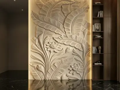Modern Tropical Relief Panel Wall Decor Set STL Mural CNC 338 3D model