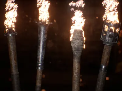 Medieval Torches 48 Variations Low-poly 3D model