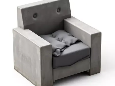 Industrial Concrete Armchair Grey Fabric Low-poly 3D model