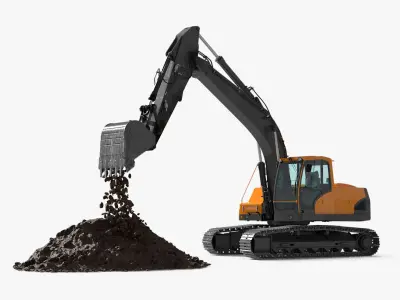  Excavator with Pile of Soil 