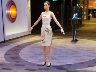 Beautiful florist sleeveless  party dress Low-poly 3D model