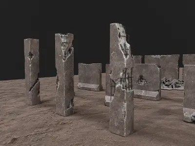 Broken Concrete Walls PBR Low-poly 3D model