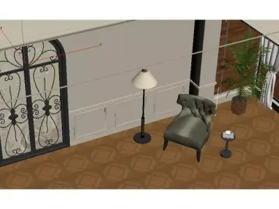 French velvet high back single chair 3D model