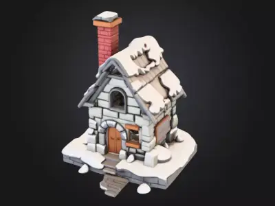 Winter Cottage Low-poly 3D model
