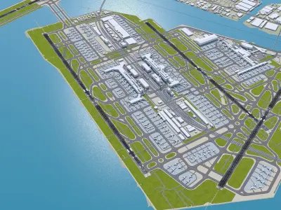 Tokyo Haneda Airport 10km Low-poly 3D model