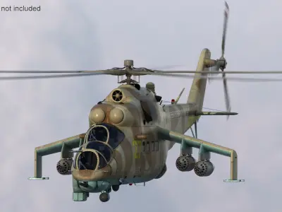  Russian Mil Mi-24B Hind Attack Helicopter Rigged for Maya 