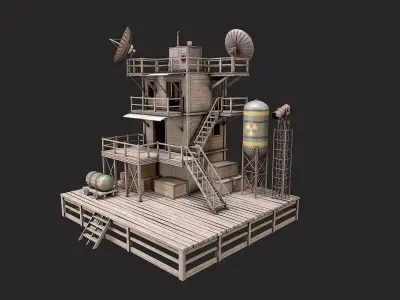 Post Apo Wooden Platform Structure 2 Low-poly 3D model