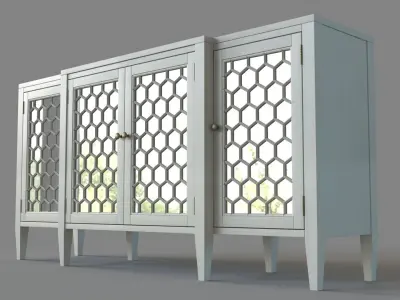 Four Door Storage Sideboard With Honeycomb Pattern White 3D model