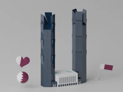 Palm Towers Qatar Doha Landmark Low-poly 3D model