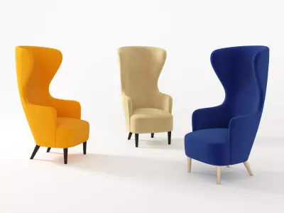 Wingback three chairs and footstool 3D model