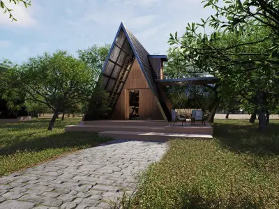 MODERN A FRAME WOODEN CABIN TINY HOUSE FOREST RETREAT 3D model