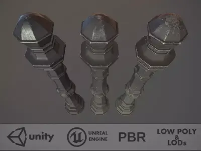 Barrier Bollard Pack 2 v3 Black Three Texture Options Low-poly 3D model