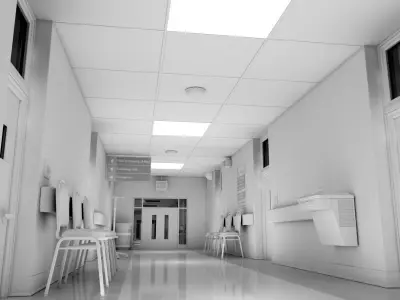 Hospital Hallway 1 White 3D model
