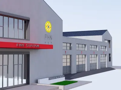 Fire station Low-poly 3D model