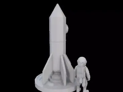 Concrete Rocket and Astronaut Figurine 3D print model