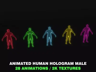 Animated Human Hologram Male 3D Model 28 Animations Low-poly 3D model