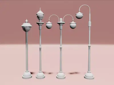 Set of four street lamps 3D model