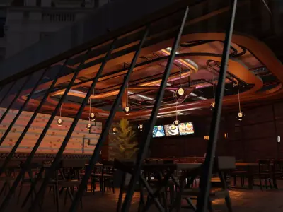 cafeteria 3D Model Blender 3D with Texture and lighting 3D model
