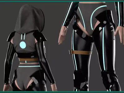 female SCI-FI outfit with texture and smart material 3D model