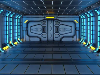 Sci-fi Door and Wall Free 3D model