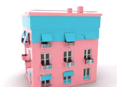 Charming Pink Building model pack Low-poly 3D model