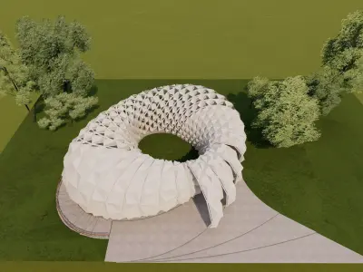 Modern temple with parametric cover 3D model