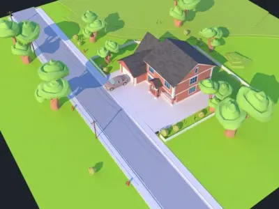Stylized Suburb Environment Low-poly 3D model