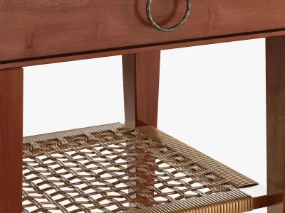 Bedside table with rattan shelf 3D model