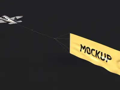  Plane with Big Yellow Aerial Mockup Banner 
