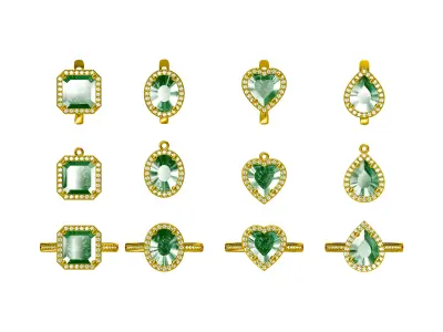 Gold  ultra light Jewellery Set With Diamonds heart oval Octagon 3D print model