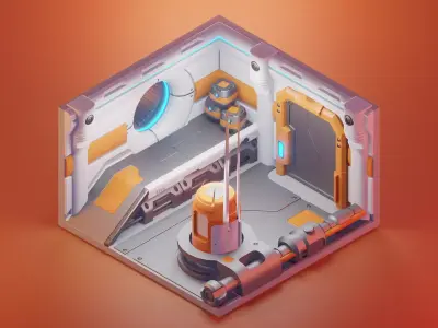 Sci-Fi corridor 3d model Render in Blender Low-poly 3D model