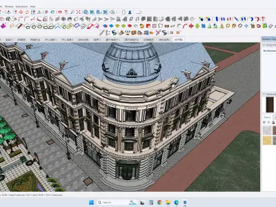 neoclassical building facade with landscape 3D model