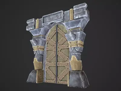Dungeon Door stylized videogame asset Low-poly 3D model